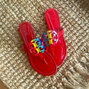 Barely worn, Rainbow Tory Burch Miller Sandals with dust bag. Patent leather.